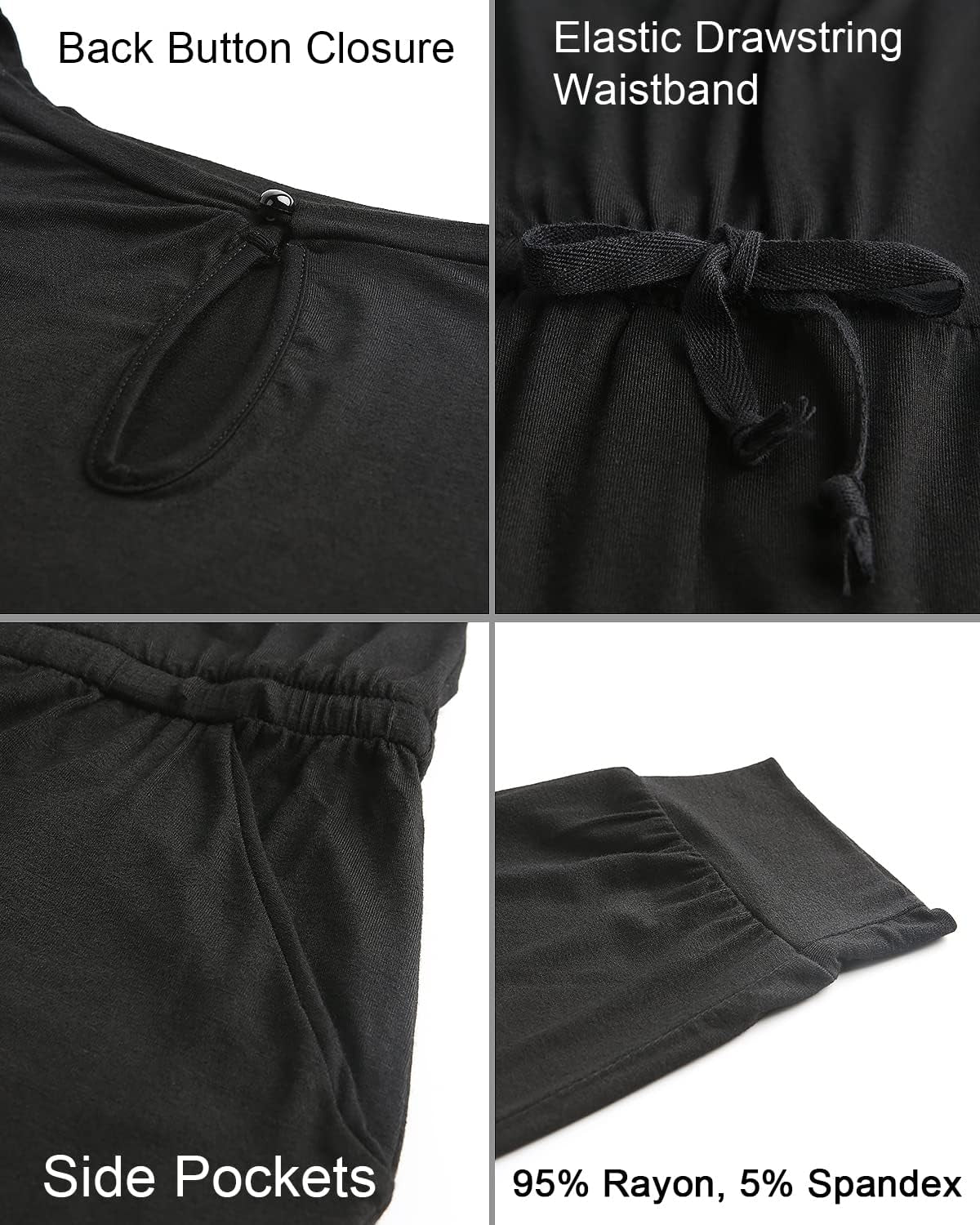 Women'S Loose Fit off Shoulder Elastic Waist Beam Foot Jumpsuit Rompers with Pockets